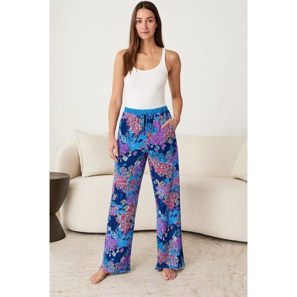 Josie Natori Pink Blue Japanese Floral Pants Pajamas  Women's Size Small - Picture 1 of 9